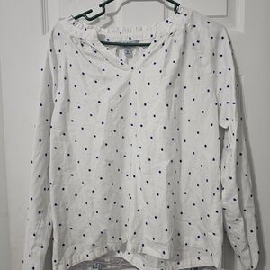 Croft & Barrow White Blouse with Blue Polka Dots